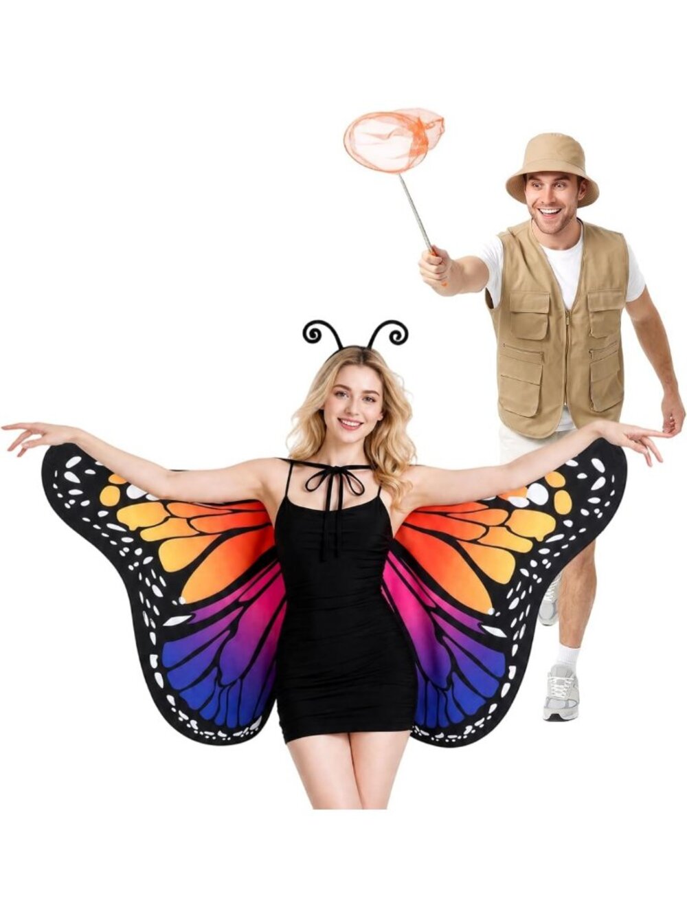 Double-Sided Butterfly Wings & Catcher for Couples Halloween Costumes 2026